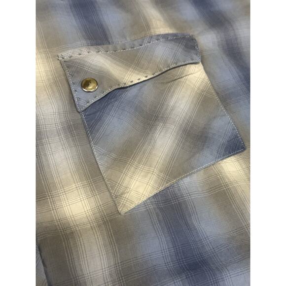 Vintage Wrangler 2XL? Blue Pearl Snap Shirt Cowboy Cut Single Needle Western - Picture 4 of 8